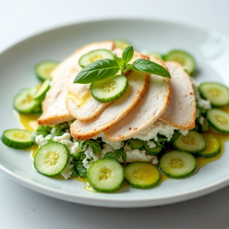 Cottage Cheese with Sliced Chicken Breast and Cucumber