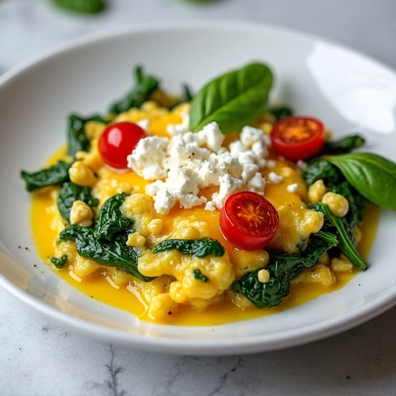Savory Egg White Scramble with Fresh Spinach and Crumbled Feta