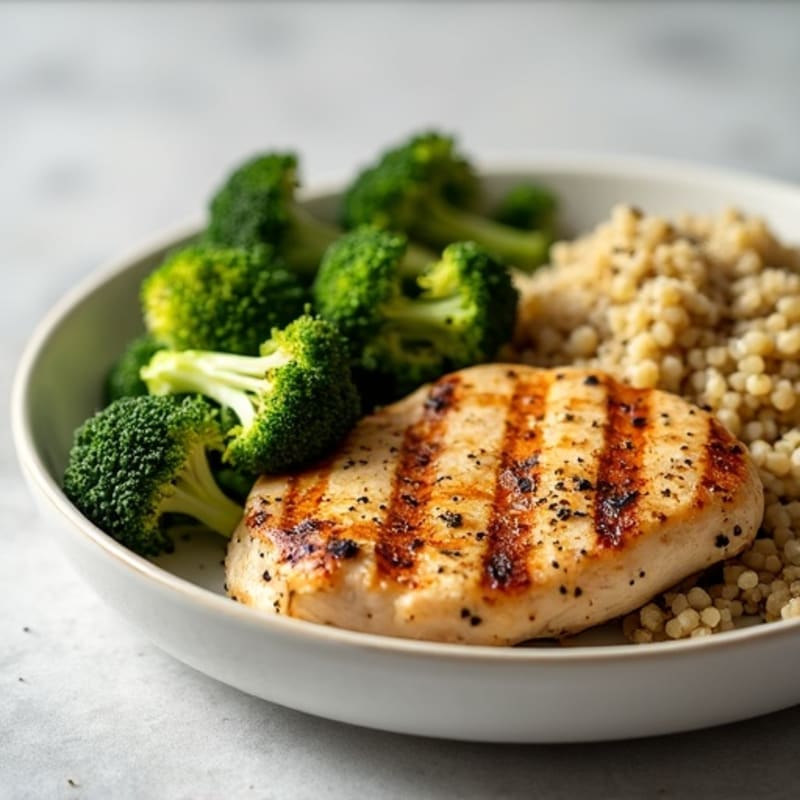 Grilled Chicken Breast with Quinoa and Roasted Broccoli