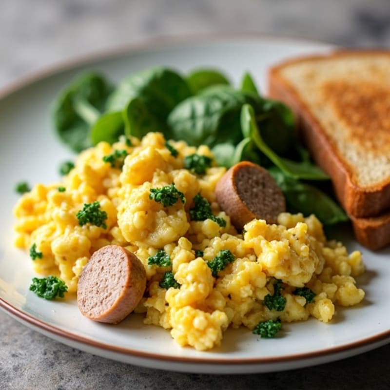 Egg White Scramble with Turkey Sausage and Spinach