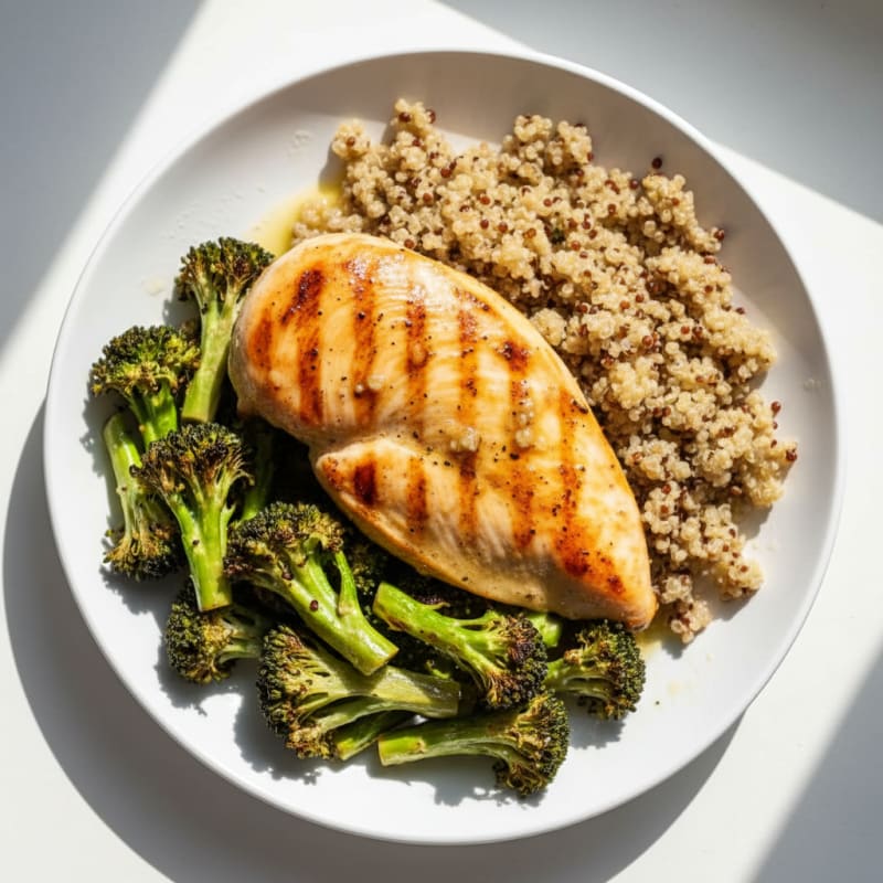 Grilled Chicken Breast with Roasted Broccoli and Quinoa