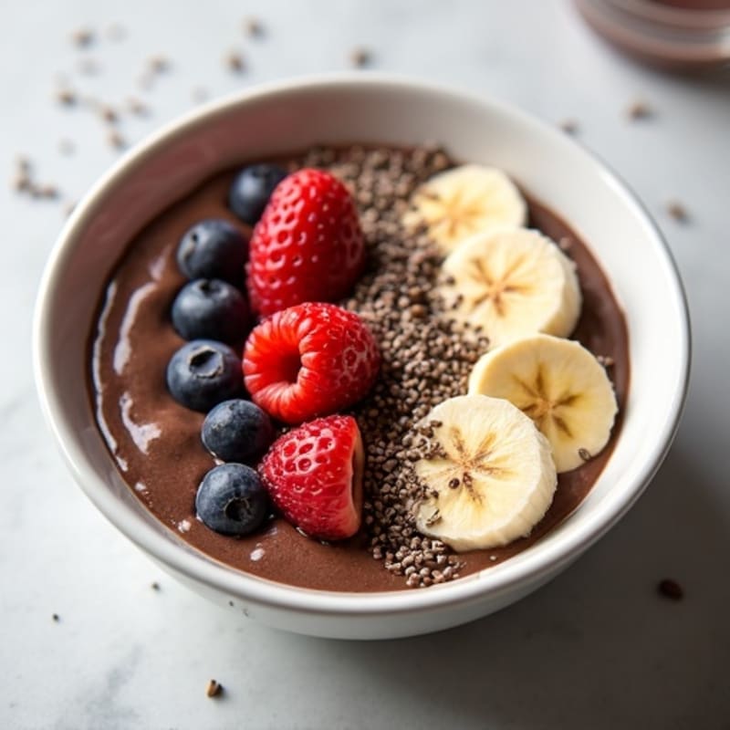 Creamy Chocolate Protein Smoothie Bowl with Berries and Seeds