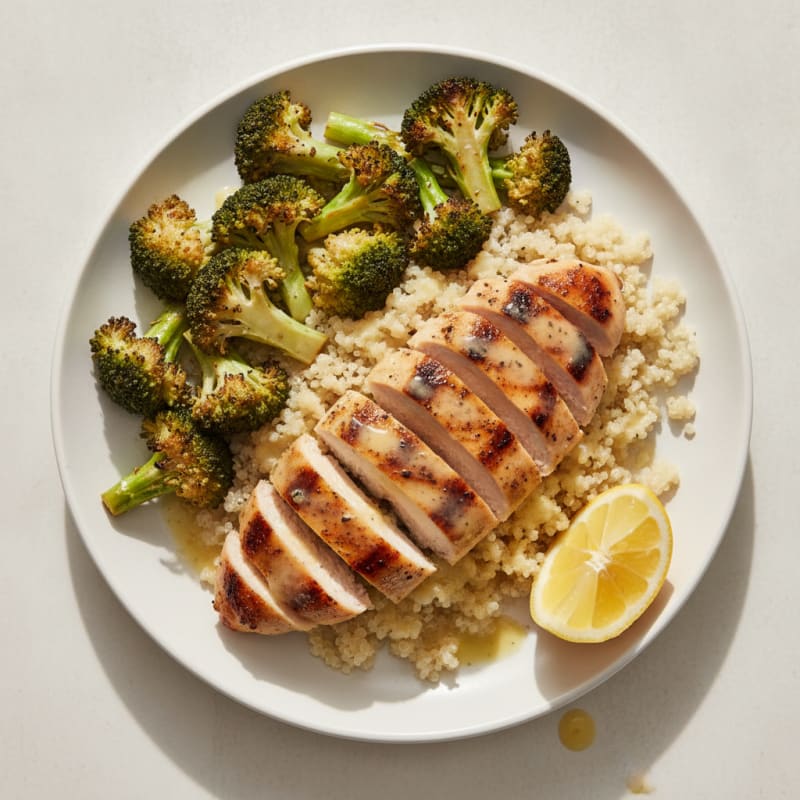 Grilled Chicken Breast with Quinoa and Roasted Broccoli
