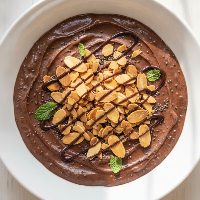 Chocolate Protein Pudding with Sliced Almonds