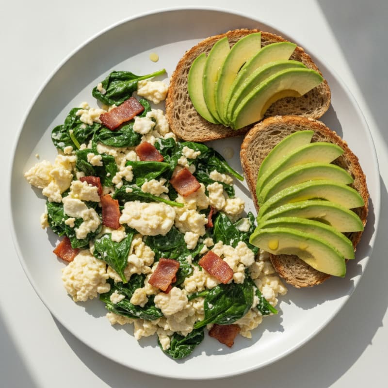 Scrambled Egg Whites with Spinach and Turkey Bacon