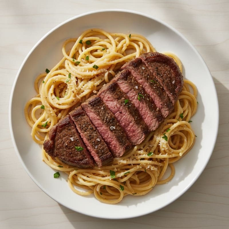 Pan-Seared Steak with Buttery Parmesan Spaghetti