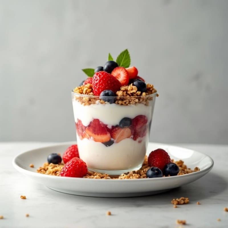 Greek Yogurt Parfait with Crunchy Almond Granola and Fresh Berries