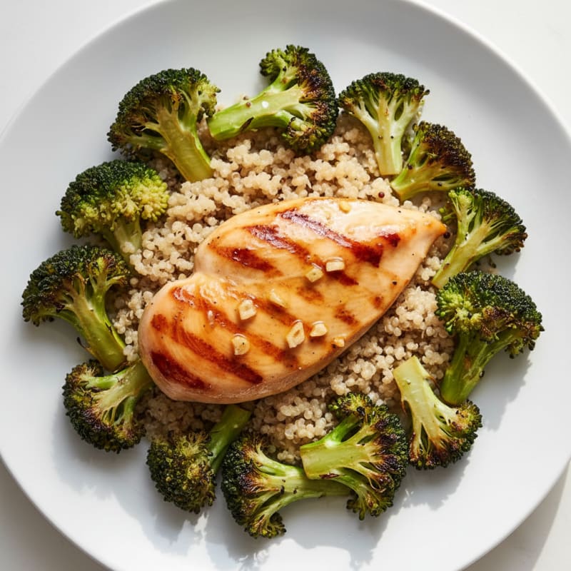 Grilled Chicken Breast with Roasted Broccoli and Quinoa