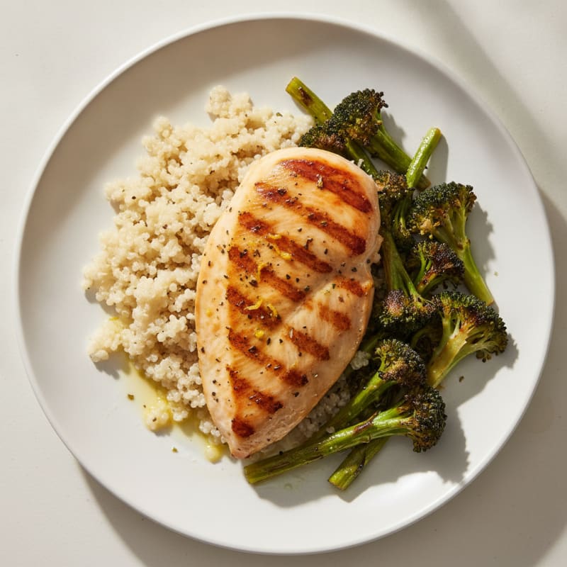Grilled Chicken Breast with Quinoa and Roasted Broccoli
