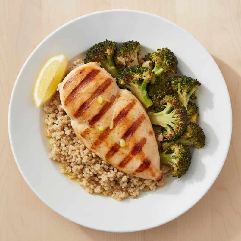Grilled Chicken Breast with Roasted Broccoli and Quinoa