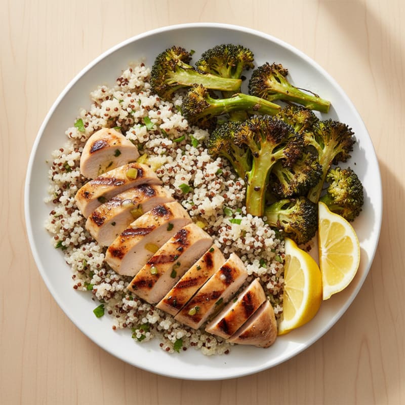 Grilled Chicken Breast with Quinoa and Roasted Broccoli