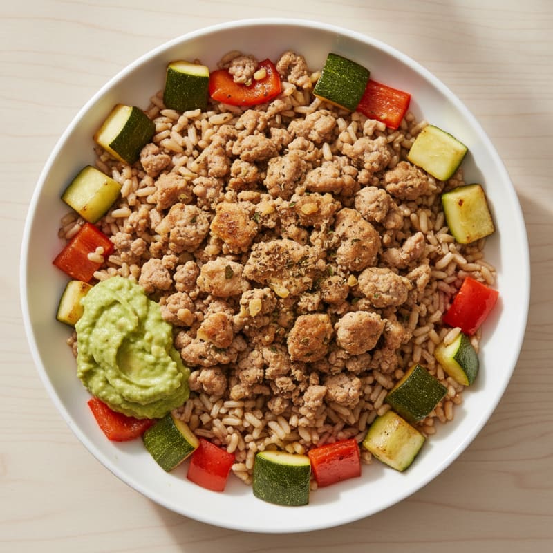 Ground Turkey Rice Bowl with Roasted Vegetables