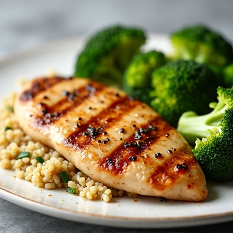 Grilled Chicken Breast with Quinoa and Roasted Broccoli