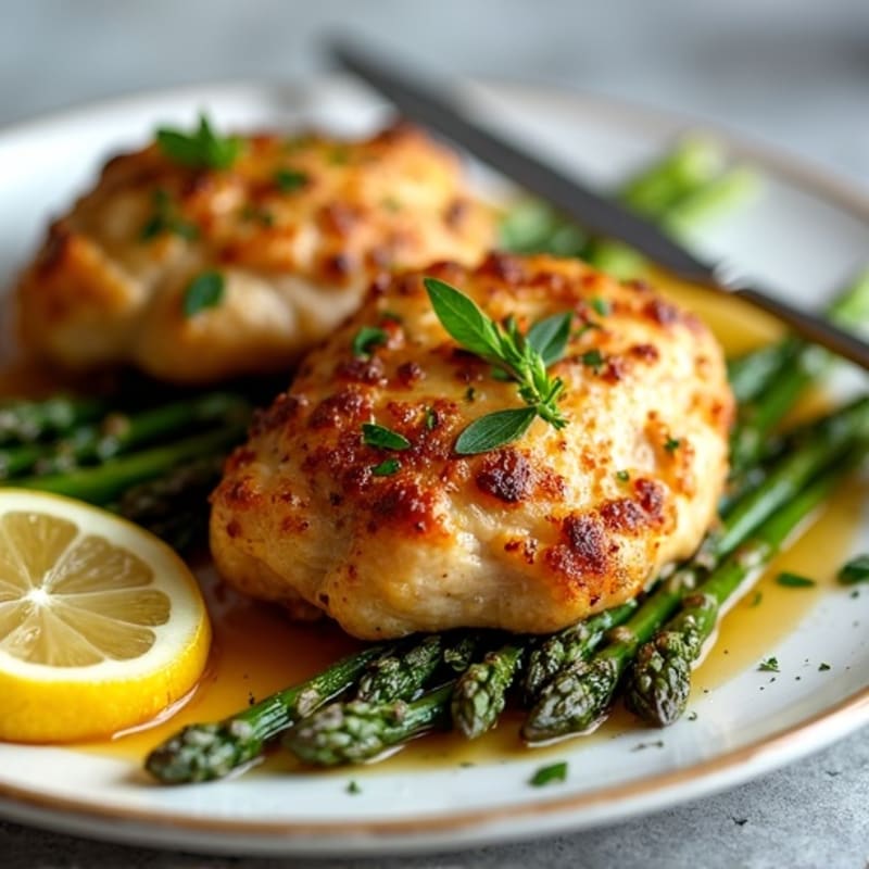 Crispy Lemon Herb Roasted Chicken Thighs with Roasted Asparagus