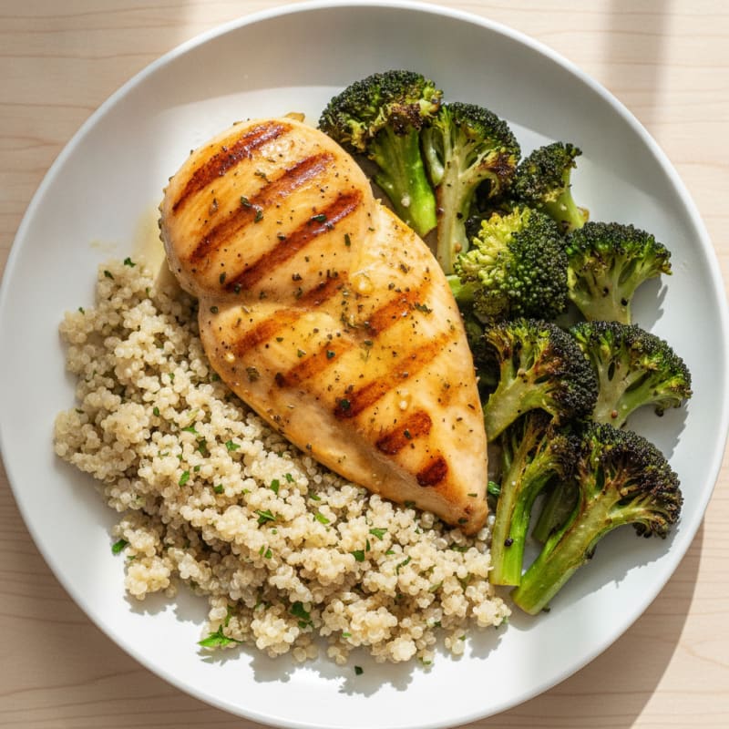 Grilled Chicken Breast with Roasted Broccoli and Quinoa