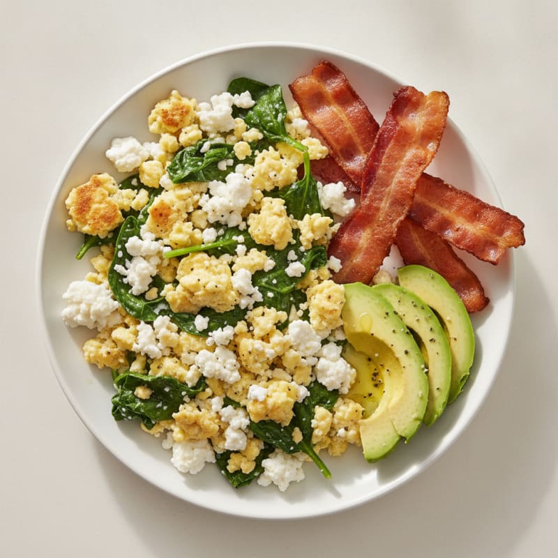 Cottage Cheese Scramble with Spinach and Turkey Bacon