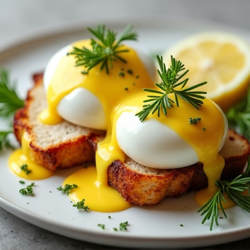 Herb-Poached Eggs with Hollandaise over Crispy Turkey