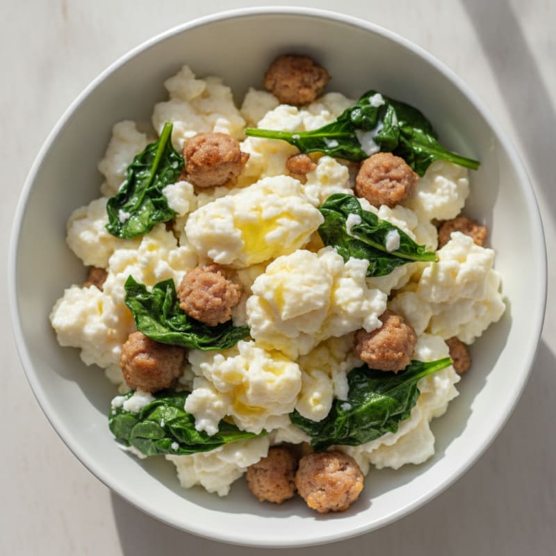 Scrambled Egg Whites with Turkey Sausage and Spinach