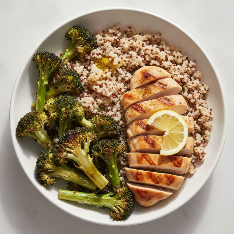Grilled Chicken and Quinoa Bowl with Roasted Broccoli