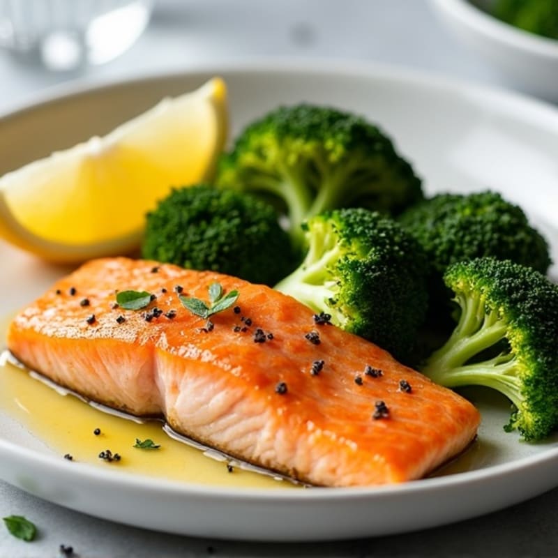 Seared Salmon with Roasted Broccoli and Lemon