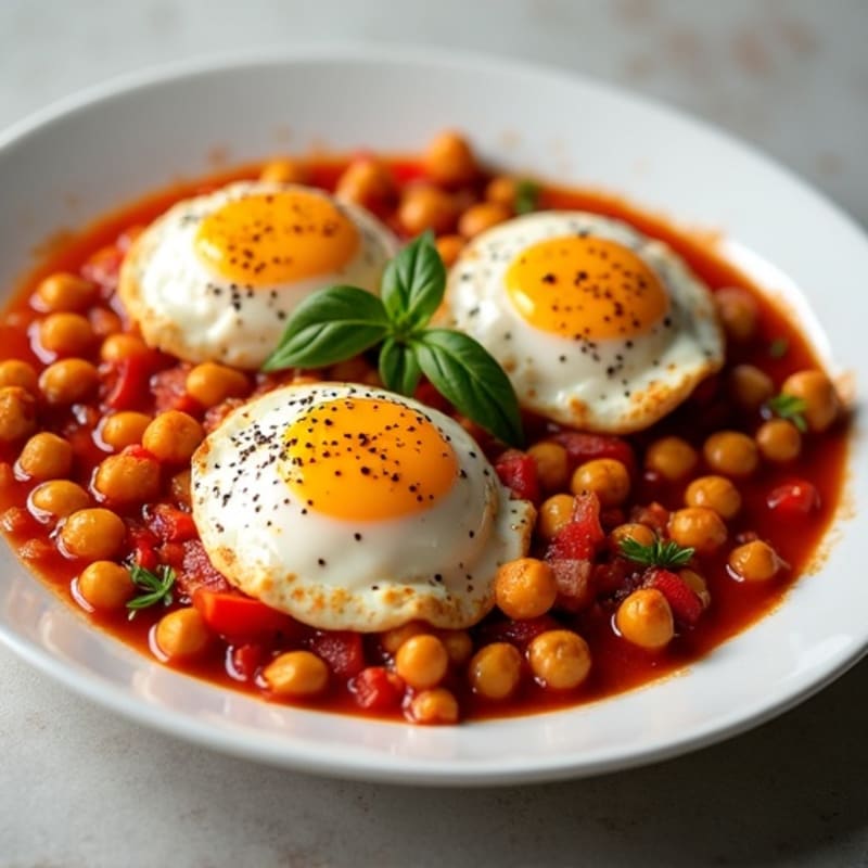 Spiced Tomato Poached Eggs with Bell Peppers