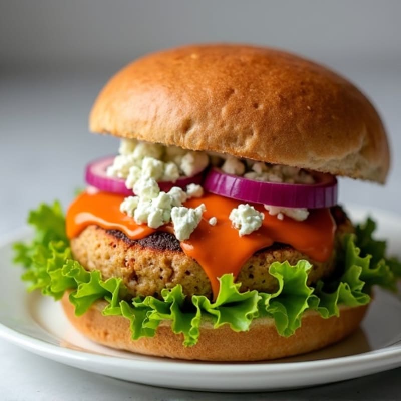 Buffalo Turkey Burgers with Creamy Blue Cheese