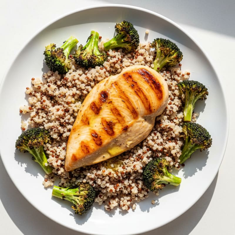 Grilled Chicken Breast with Roasted Broccoli and Quinoa