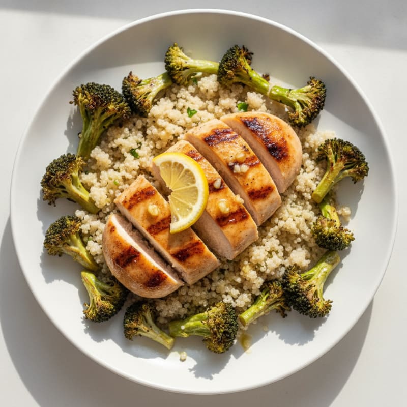 Grilled Chicken Breast with Roasted Broccoli and Quinoa