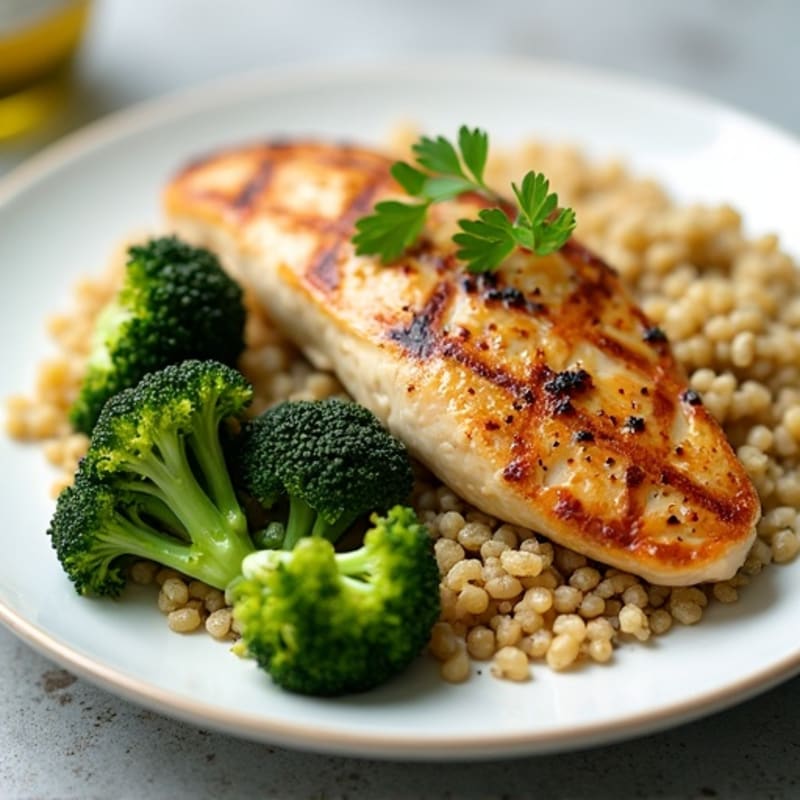 Grilled Chicken Breast with Quinoa and Roasted Broccoli