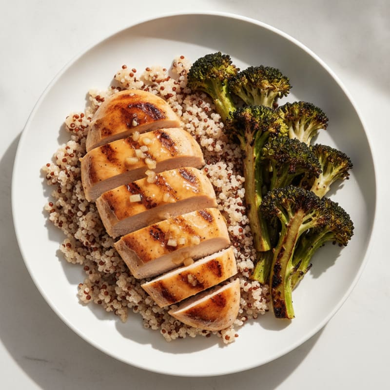 Grilled Chicken Breast with Quinoa and Roasted Broccoli