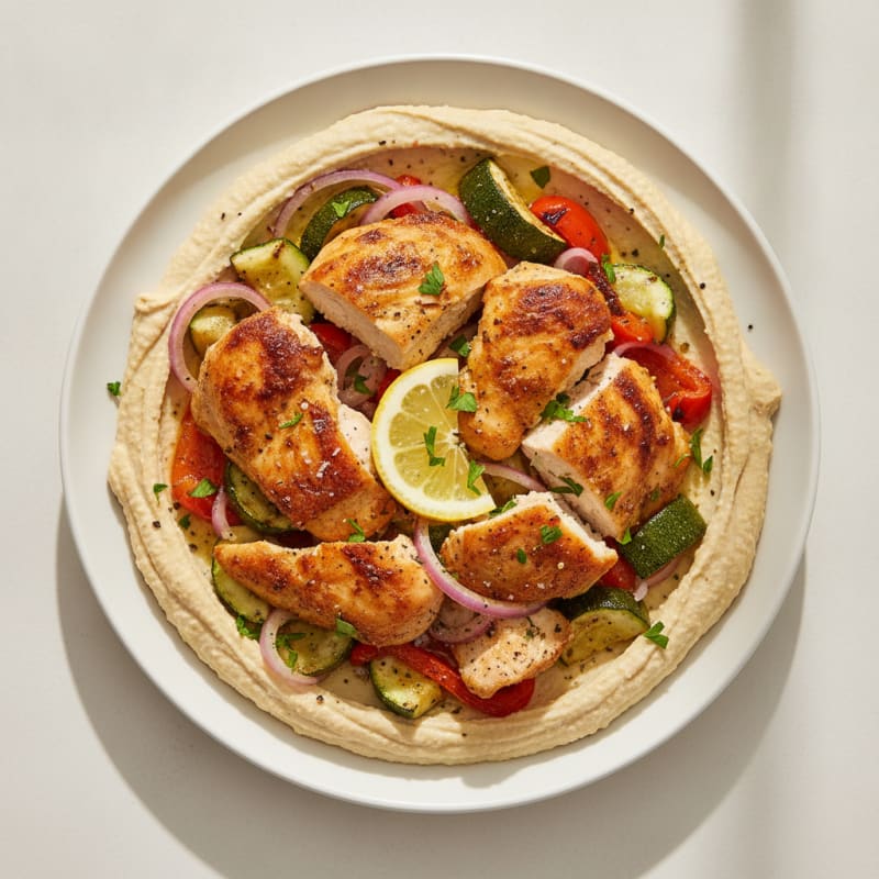 Mediterranean Hummus Platter with Roasted Chicken