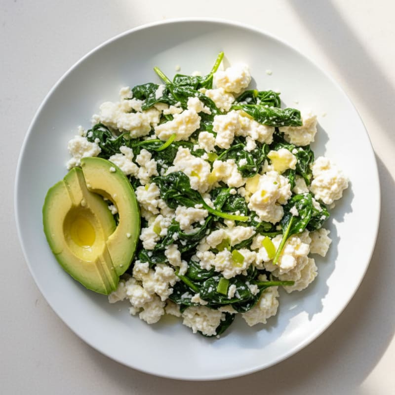 Egg White Spinach Scramble with Cottage Cheese
