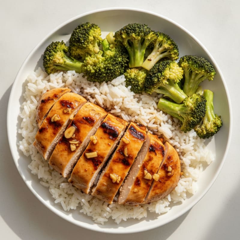 Ginger Soy Grilled Chicken with Steamed Broccoli and Jasmine Rice
