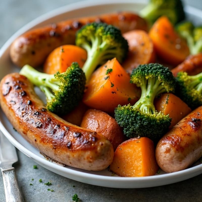 Sheet Pan Roasted Chicken Sausage with Crispy Broccoli and Sweet Potatoes