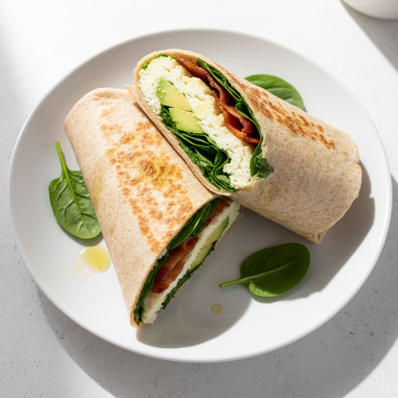 Crispy Turkey Bacon and Egg White Wrap with Spinach