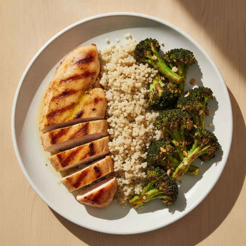 Grilled Chicken Breast with Quinoa and Roasted Broccoli