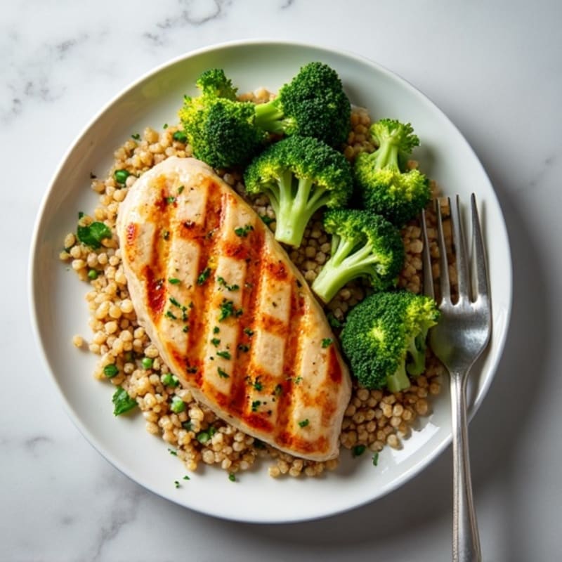 Grilled Chicken Breast with Quinoa and Roasted Broccoli