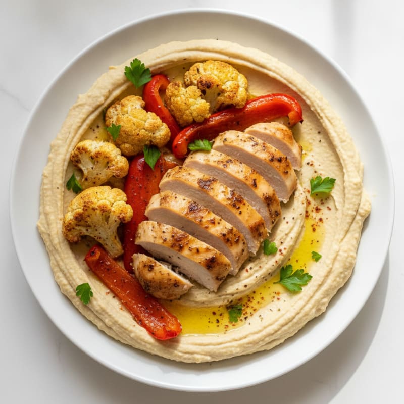 Mediterranean Hummus Platter with Roasted Chicken
