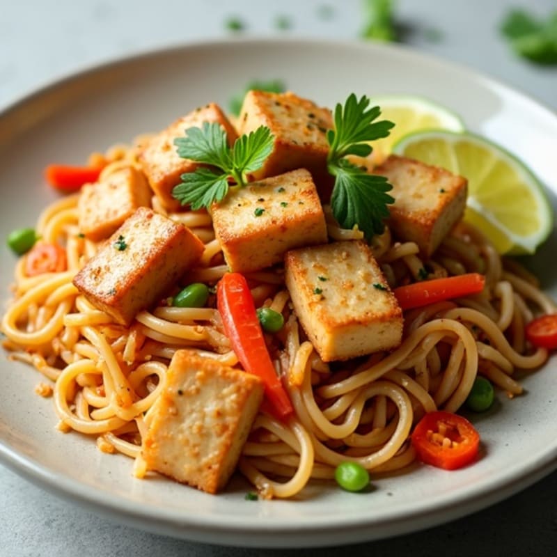 Creamy Thai Peanut Noodles with Crispy Tofu and Fresh Vegetables