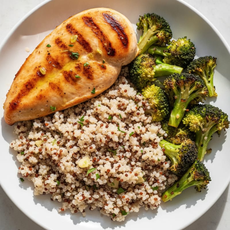 Grilled Chicken Breast with Quinoa and Roasted Broccoli