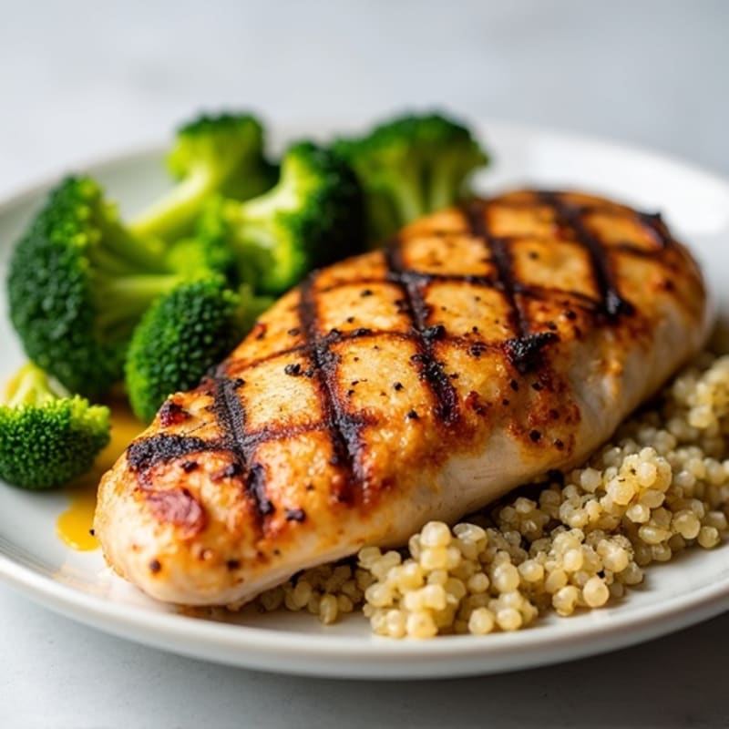 Grilled Chicken Breast with Quinoa and Roasted Broccoli