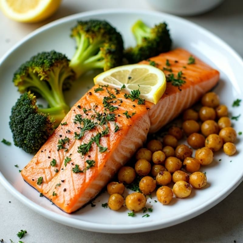 Sheet Pan Lemon Herb Salmon with Crispy Roasted Broccoli and Chickpeas