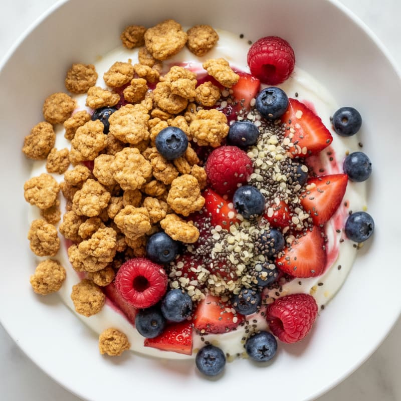Creamy Greek Yogurt Bowl with Protein Granola and Mixed Berries