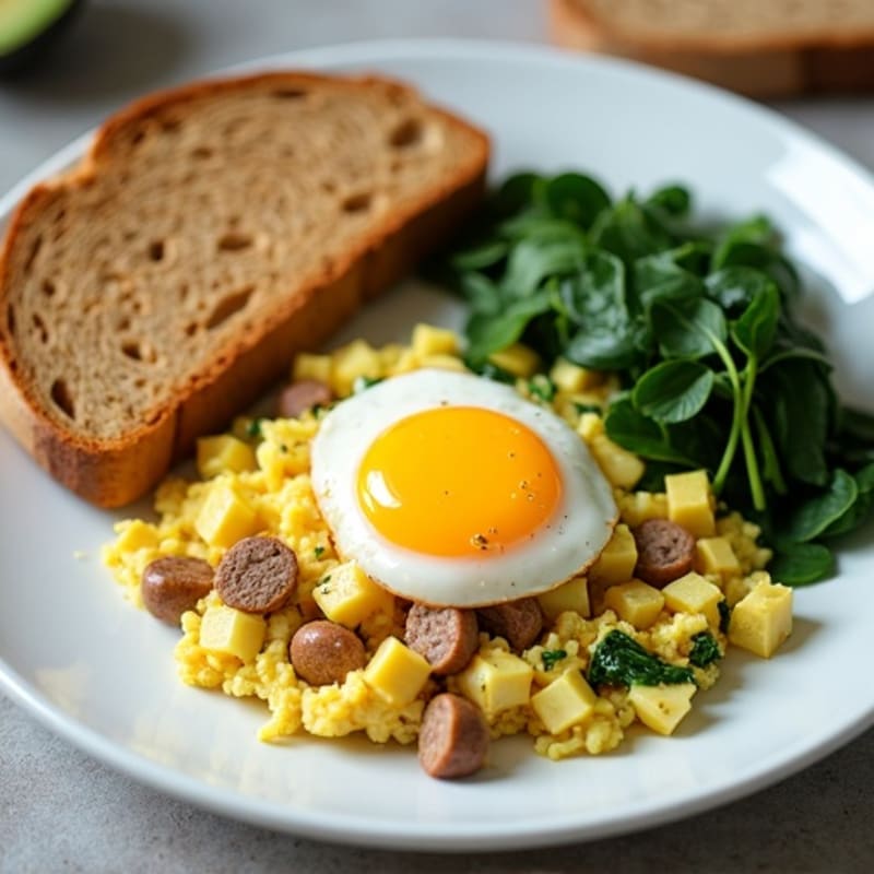 Egg White Scramble with Turkey Sausage and Spinach