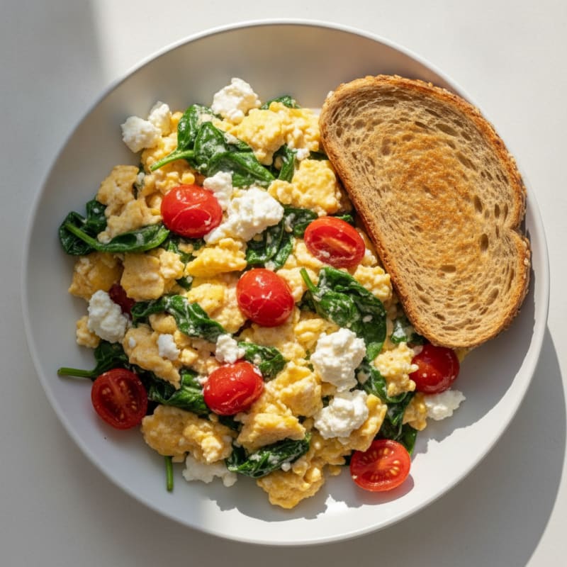 Cottage Cheese Scramble with Spinach and Cherry Tomatoes