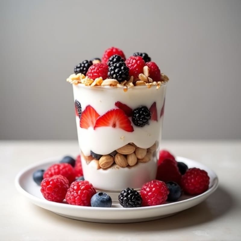 Creamy Greek Yogurt Protein Parfait with Mixed Berries and Almonds