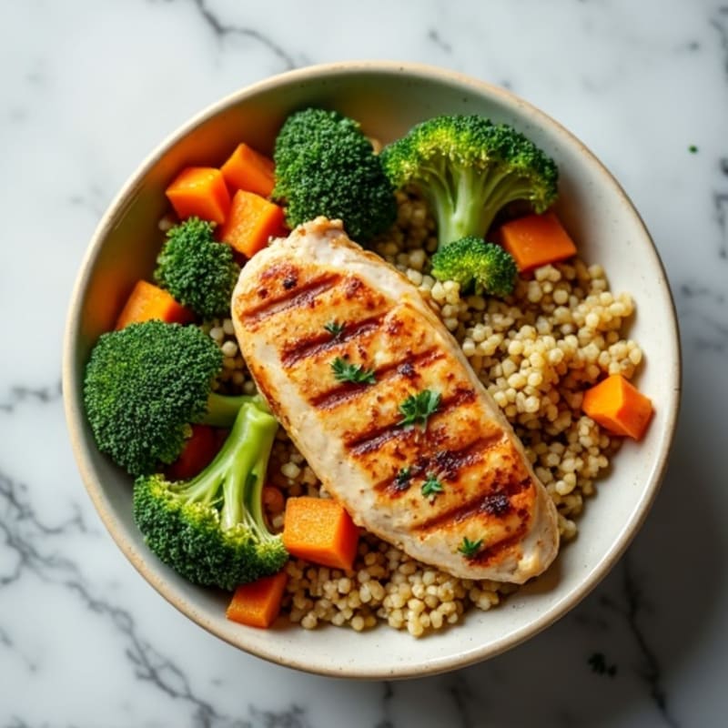 Grilled Chicken and Quinoa Bowl with Roasted Broccoli