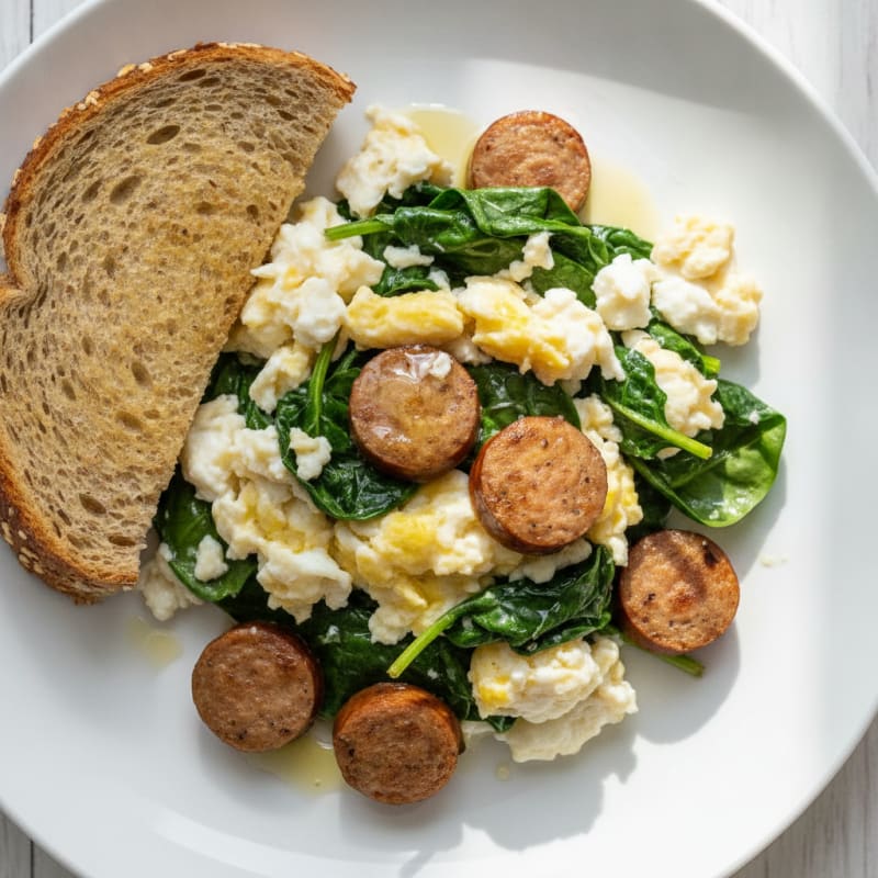 Scrambled Egg Whites with Sautéed Spinach and Turkey Sausage