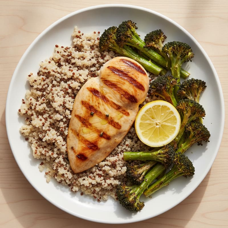 Grilled Chicken Breast with Quinoa and Roasted Broccoli