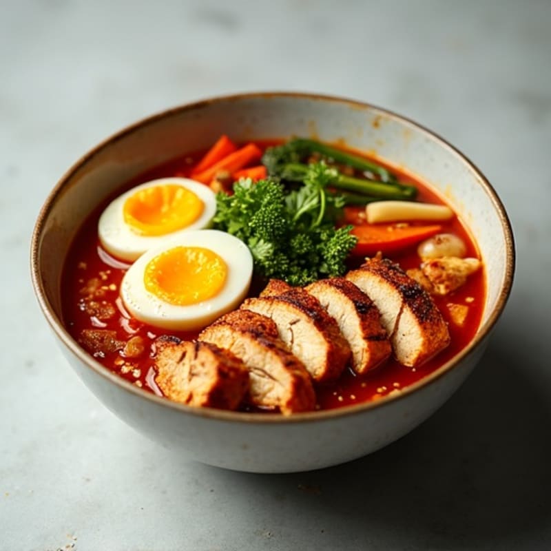 Spicy Sriracha Chicken and Roasted Vegetable Ramen